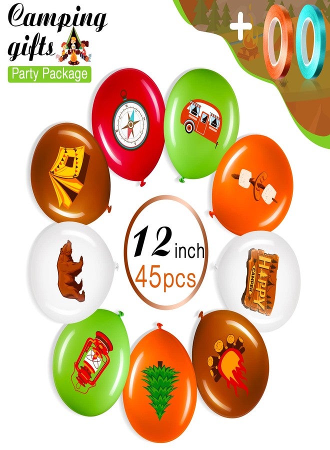 Charnoel 45 Pcs Camper Balloons, Colorful Camping Party Balloons Decorations, Camping Adventure Party Supplies with Green and Brown Ribbon Latex Balloon Kits for Boy Girl Hiking Camper, 12 Inch - Image 2